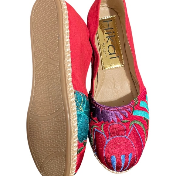Embroidered Womens Shoes, Mexico Embroidered Shoes, Red Shoes, Red Flats, Red Sh - Picture 2 of 8